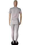 Light Green Casual Polyester Short Sleeve V Neck Ruffle Tee Top Long Pants Sets CN0041