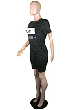 Casual Polyester Letter Short Sleeve Round Neck Tee Top Shorts Sets LSN754
