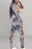 Casual Sporty Polyester Tie Dye Long Sleeve Round Neck Longline Top Long Pants Sets TRS980