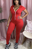 Red Casual Polyester Short Sleeve Bodycon Jumpsuit N9223
