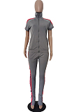 Grey Casual Polyester Utility Blouse Long Pants Sets YM8129