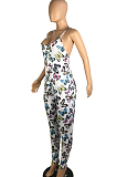 White Sexy Polyester Animal Graphic Sleeveless Spaghetti Strap  Open Back All Over Print Cami Jumpsuit E8503