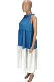 Red Casual Polyester Sleeveless Round Neck Spliced Zip Back Mid Waist A Line Dress SM9101