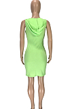 Green Sexy Polyester Sleeveless Mid Waist Tank Dress SM9091