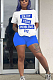 Blue Casual Polyester Letter Short Sleeve Round Neck Tee Top Shorts Sets MN8209