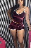 Purple Red Casual Polyester Sleeveless Tank Top Shorts Sets LD8784