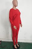 Red Casual Polyester Long Sleeve Round Neck Tee Top Long Pants Sets LD8631
