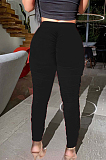 Black Casual Polyester Ruffle High Waist Long Pants MN8306