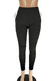 Black Casual Polyester Ruffle High Waist Long Pants MN8306