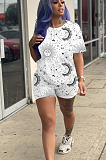 White Casual Polyester Short Sleeve Round Neck Tee Top Shorts Sets CYY8565