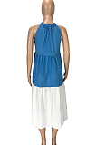Red Casual Polyester Sleeveless Round Neck Spliced Zip Back Mid Waist A Line Dress SM9101