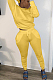 Yellow Casual Polyester Long Sleeve Ruffle Utility Blouse Long Pants Sets LD8737