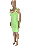 Green Sexy Polyester Sleeveless Mid Waist Tank Dress SM9091
