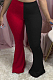 Black Red Casual Cotton Spliced Mid Waist Flare Leg Pants AMM8261