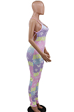 Casual Polyester Tie Dye Sleeveless Spaghetti Strap  Open Back Cami Jumpsuit CCY8638
