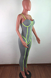 Pure Color Casual Cotton Sleeveless Strappy Bodycon Jumpsuit QZ4210