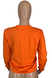 Orange Casual Polyester Long Sleeve Round Neck Tee Top ML7350