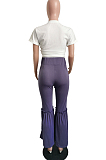 Purple Casual Cotton Mid Waist Flare Leg Pants HM5290