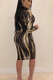 Black Sexy Polyester Long Sleeve Round Neck Spliced Long Dress CCY8201