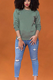 Orange Casual Polyester Long Sleeve Round Neck Tee Top ML7350