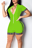 Casual Polyester Short Sleeve Zipper Front  Bodycon Jumpsuit T3326H
