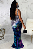Casual Sleeveless Strappy Round Neck All Over Print Long Dress SMR9670