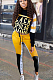 Yellow Casual Polyester Letter Long Sleeve Round Neck Spliced Tee Top Long Pants Sets SN3854