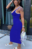 Light Blue Sexy Polyester Sleeveless Round Neck Mid Waist Tank Dress QQM4058