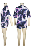 Green Casual Polyester Tie Dye Short Sleeve Tee Top Shorts Sets QQM4080