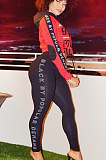 Red Casual Polyester Letter Long Sleeve Hoodie Long Pants Sets SN3853