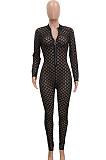 Black Sexy Polyester Long Sleeve Hollow Out Bodycon Jumpsuit SN3857