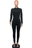 Black Casual Polyester Long Sleeve Bodycon Jumpsuit LY5866