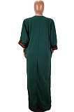 Green Casual Polyester Short Sleeve Round Neck Spliced Long Dress HHM6033
