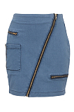 Blue Cotton Elastic Zipper retro wrap high waist denim skirt SMR2042