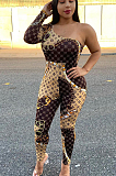Brown Sexy Polyester Long Sleeve Bodycon Jumpsuit HHM6148