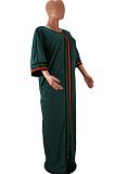 Green Casual Polyester Short Sleeve Round Neck Spliced Long Dress HHM6033