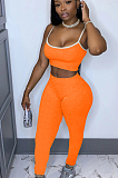 Orange Sexy Polyester Sleeveless Tank Top Long Pants Sets W8312