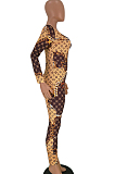 Brown Sexy Polyester Long Sleeve Bodycon Jumpsuit HHM6148