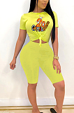 Casual Venetian Cartoon Graphic Short Sleeve Round Neck Tee Top Shorts Sets T3405