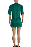 Casual Cotton Blend Animal Graphic Short Sleeve Round Neck Mini Dress LS6341