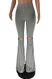 Light Grey Casual Polyester Mouth Graphic Mid Waist Flare Leg Pants LY5857