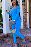 Blue Sexy Polyester Long Sleeve Tee Top Long Pants Sets LY5858