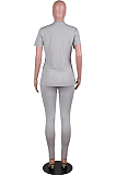 Orange Pink Casual Polyester Short Sleeve V Neck Ruffle Tee Top Long Pants Sets MA6580