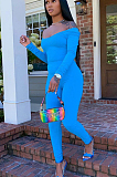Blue Sexy Polyester Long Sleeve Tee Top Long Pants Sets LY5858