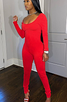 Red Sexy Polyester Long Sleeve Bodycon Jumpsuit SH7205