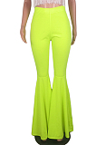 Fluorescent Green Casual Polyester Mid Waist Flare Leg Pants YY5208