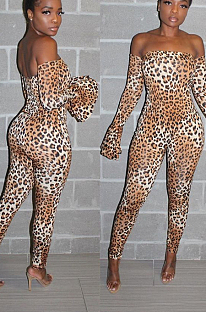 Sexy Polyester Leopard Long Sleeve Bodycon Jumpsuit YSH6099