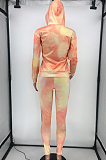 Rose Red Casual Polyester Tie Dye Long Sleeve Hoodie Long Pants Sets HG053