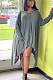 Navy Grey Casual Polyester Long Sleeve Round Neck Utility Blouse HG056