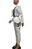 Casual Cotton Blend Pure Color Long Sleeve Lapel Neck Longline Top Long Pants Sets T3307